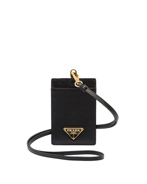 prada id lanyard|PRADA Saffiano Racing Logo Lanyard ID Holder Black.